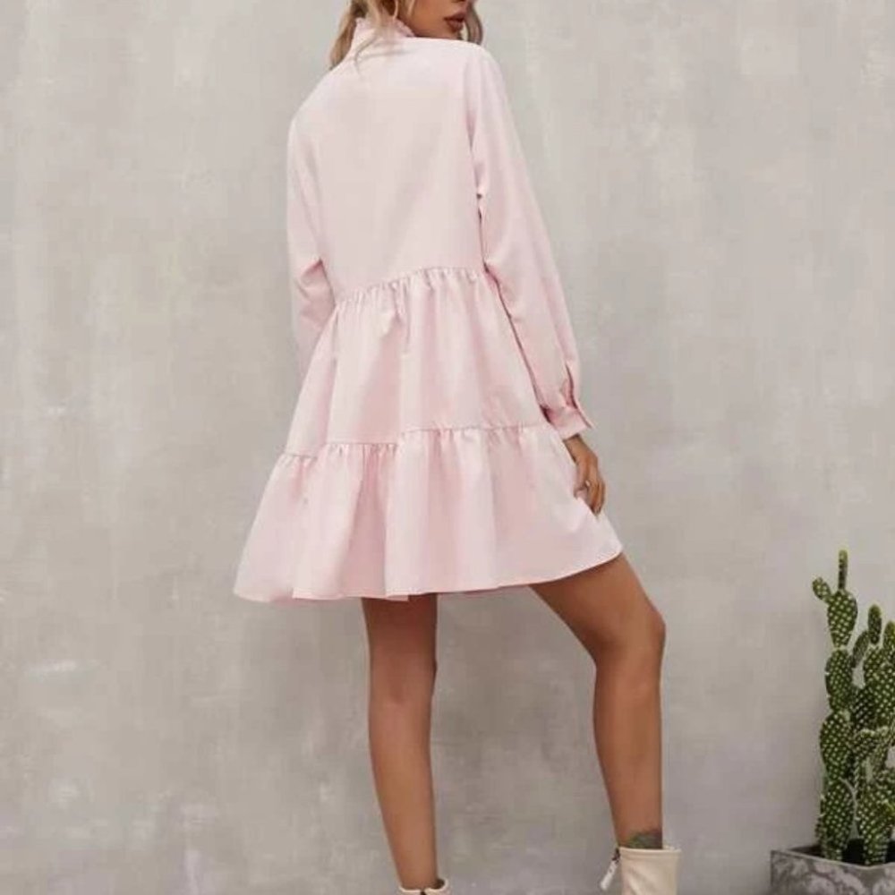 Babydoll Mini Long sleeved Dress Baby Pink - Picture 5 of 13